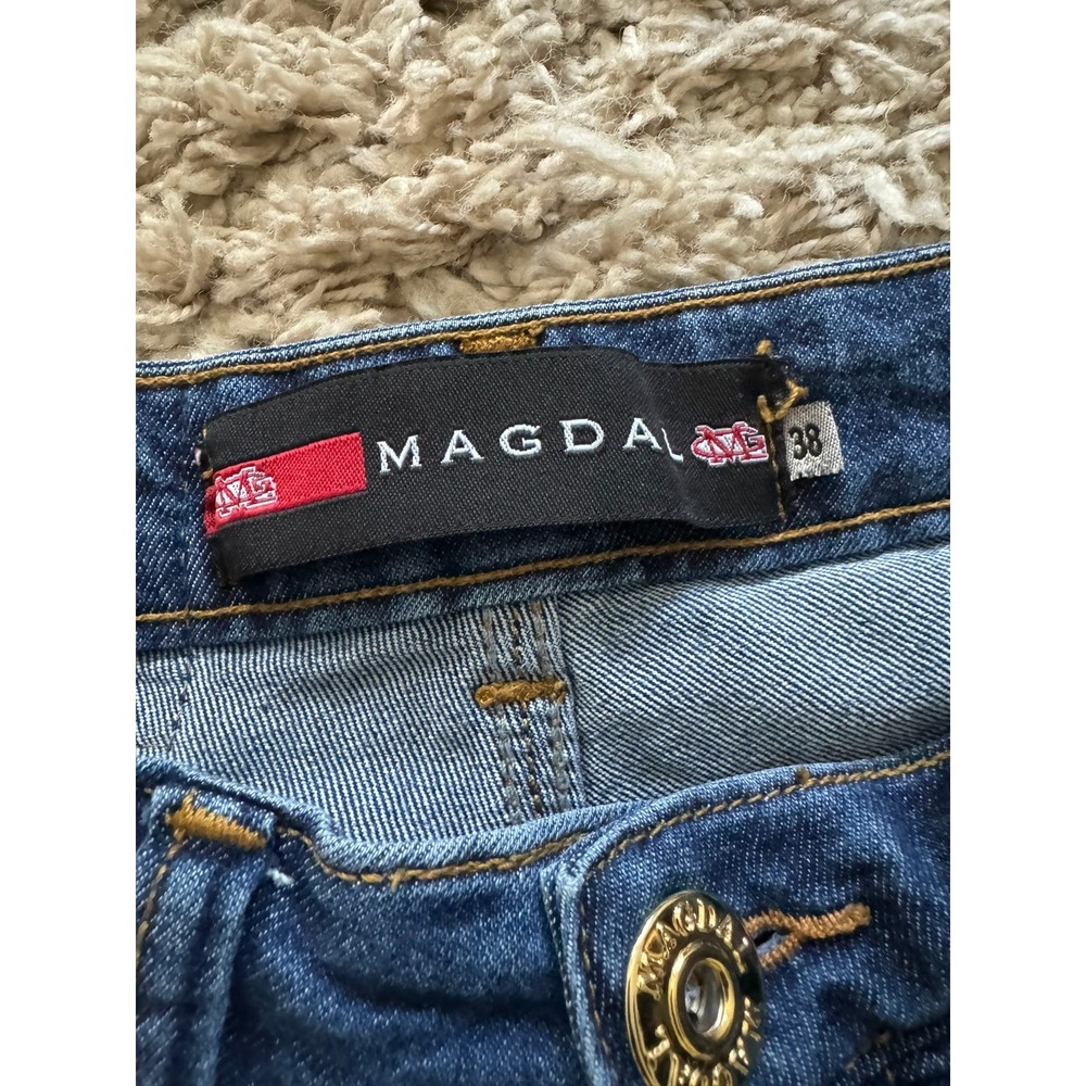 Magdal Dark Wash Flare Leg Jeans Mid Rise Denim Size 38 US 4-6 Bootcut Indigo - Picture 9 of 9